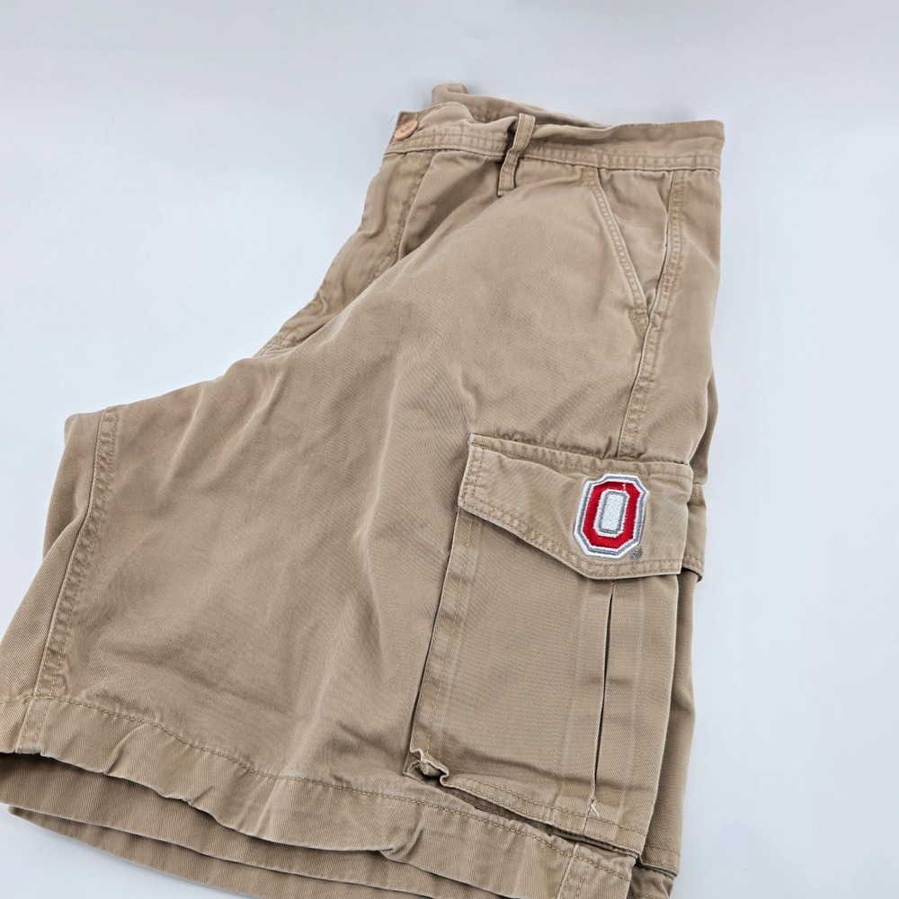 Ohio State Varsity Cargo Shorts Mens Embroidered Logo Cotton Twill Khaki L 34